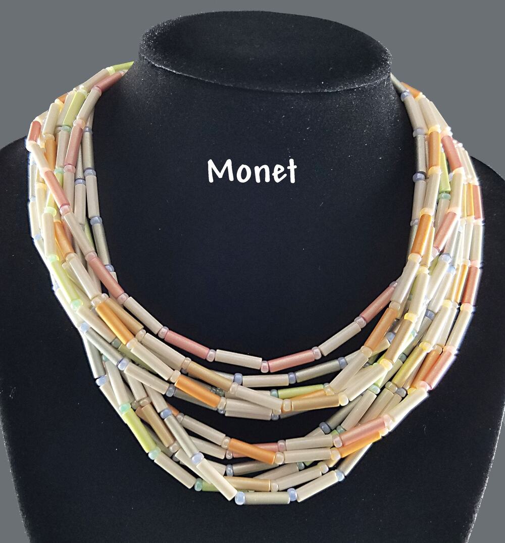 Vintage Monet Pastel Beaded Multi-strand Necklace, 1950s, 32"
